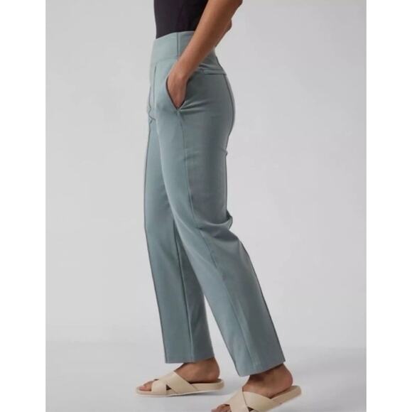 ATHLETA Eastbound Straight Pant Sz 12 Work Stretch Tencel Sage Green Zip Pockets - Picture 2 of 16